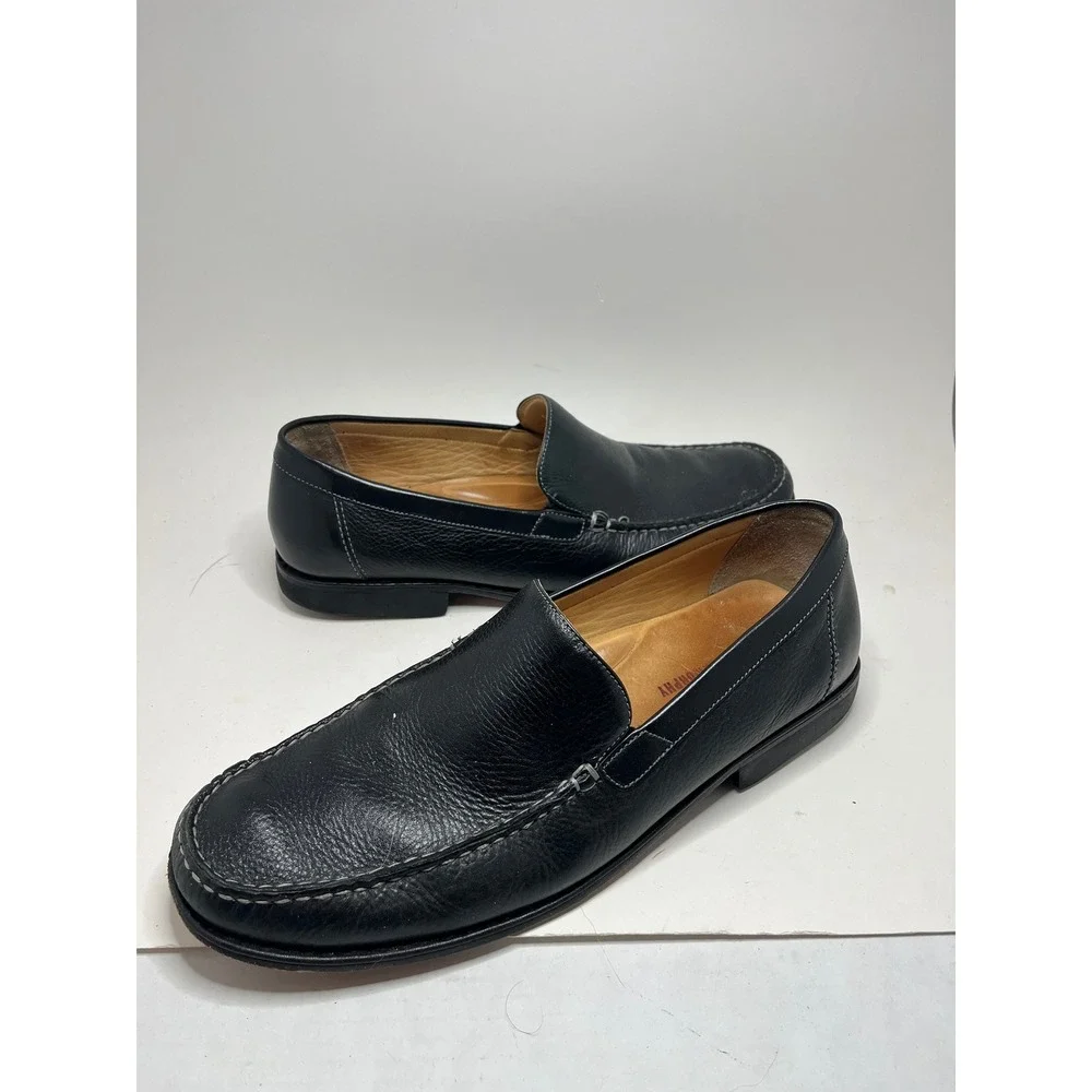 Johnston & Murphy Men Loafers 10.5M Black Pebbled Leather Moc Toe Slip On Preppy